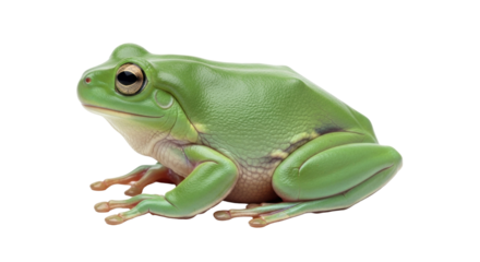 Isolated Green Tree Frog Looking Left, an Australian native amphibian species popular as a pet