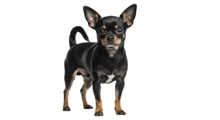 Isolated Chihuahua standing and looking ahead with curious expression against neutral stage