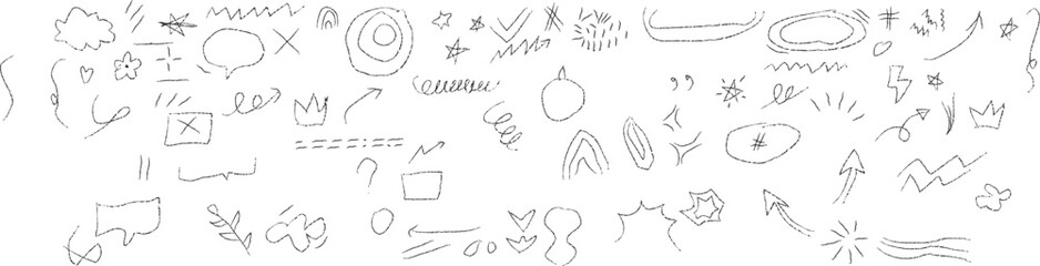 Hand-drawn Doodle Elements Set – Speech Bubbles, Arrows, Hearts, Stars, Clouds, and Decorative Sketches
