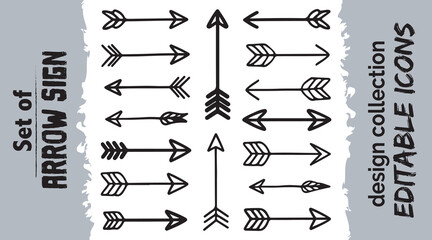 Set of hand drawn arrow signs with unique tribal feathered designs decorative elements © IFTIAR