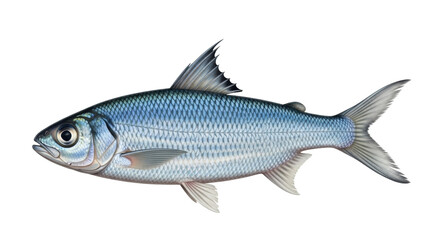 Isolated Fish - Illustration of an Alewife with detailed scales, fins, and silvery color