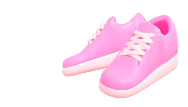 3d pink sneakers, shoes, hiking footwear. Men's and women's footwear. Stock vector illustration on isolated background.