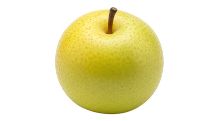 Isolated Nashi Asian Pear, Fresh Round Fruit with Brown Stem, Golden Yellow Skin Close-up