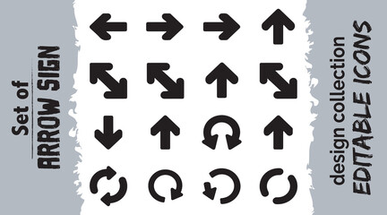 Diverse black arrow signs icons set for design collection directional navigation symbols