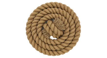 Isolated round of a brown rope wound, textured and shaped into a circular pattern