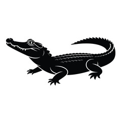 Black silhouette of an alligator on a white background