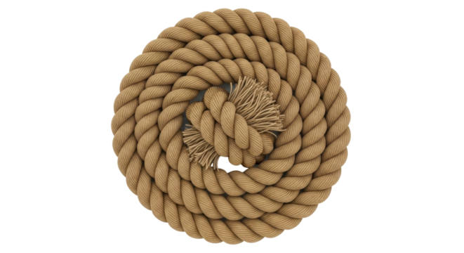 Isolated round of a brown rope wound, textured and shaped into a circular pattern