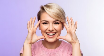 Energetic Young Woman Jumping Joyfully in a Bright Studio with Confetti