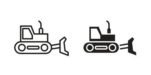 Bulldozer icons in line stroke outline art and clip art