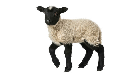 Isolated Lamb, Cute Baby Sheep with Black Face and Legs, Woolly Coat and Sweet Expression