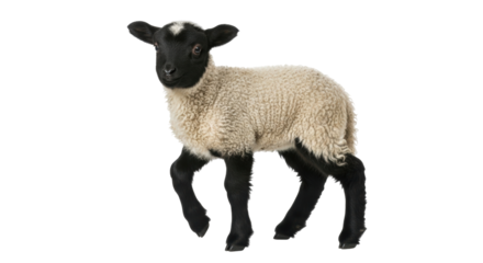Isolated Lamb, Cute Baby Sheep with Black Face and Legs, Woolly Coat and Sweet Expression