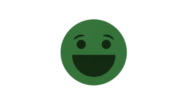 Isolated cheerful green emoji face icon with big smile for digital web communication media