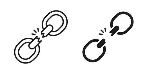 Broken link icons in line stroke outline art and clip art