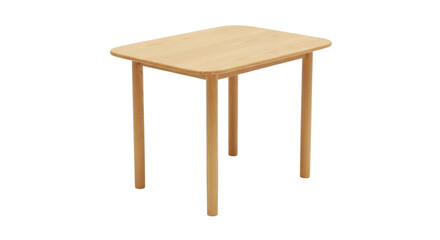 Isolated light wood dining table with rounded edges, minimalist furniture concept