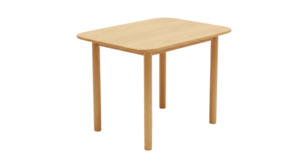 Isolated light wood dining table with rounded edges, minimalist furniture concept