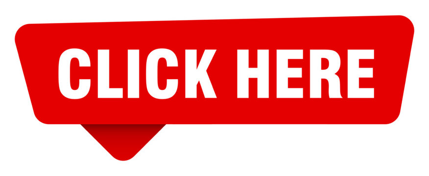 click here red sticker isolated on transpatent background. click here sign
