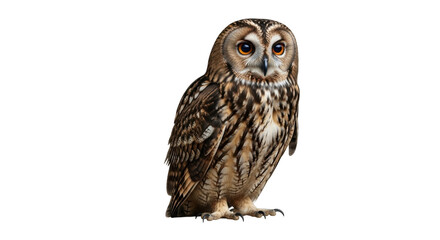 Isolated Long-eared Owl on a Clear Background, Perched with Direct Eye Contact, a Majestic Bird