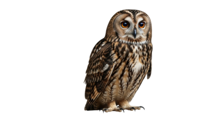 Isolated Long-eared Owl on a Clear Background, Perched with Direct Eye Contact, a Majestic Bird