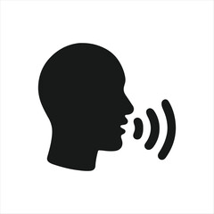 Black Speaking Head Icon &ndash; Voice, Audio, Communication Symbol