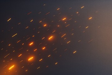 Fire Sparks Flying in Dark Background, Orange Light Trails for Warm Festive Effect, Abstract Flame Particles, or Creative Design