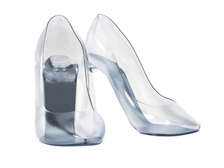 Glass shoes on transparent background. 3D illustration © Destina