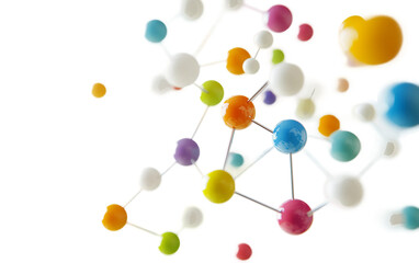 Molecular model with colored spheres connected to illustrate chemical structures and atomic bonds for educational purposes isolated on transparent background PNG