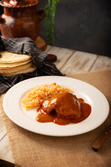 Pipian with Chicken, food from Mexico and other Latin American countries, chicken meat bathed in mole sauce made with pumpkin seeds, dried chili peppers and several other ingredients.