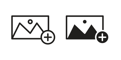 Add photos icons in line stroke outline art and clip art