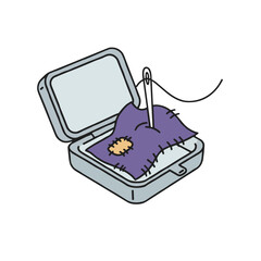 Icon for last-minute costume repairs and cosplay featuring a sewing kit with needle and patch