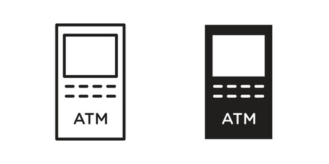 ATM machine icons in line stroke outline art and clip art