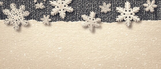 A cozy winter banner featuring a knitted texture border with delicate snowflakes on a white background. The design is perfect for winter-themed projects and promotions.