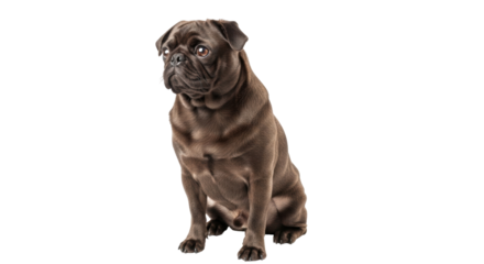 Isolated adorable pug dog animal pet brown fur wrinkled face attentive expression