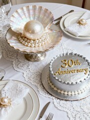 30th pearl wedding anniversary celebration with cake and shell