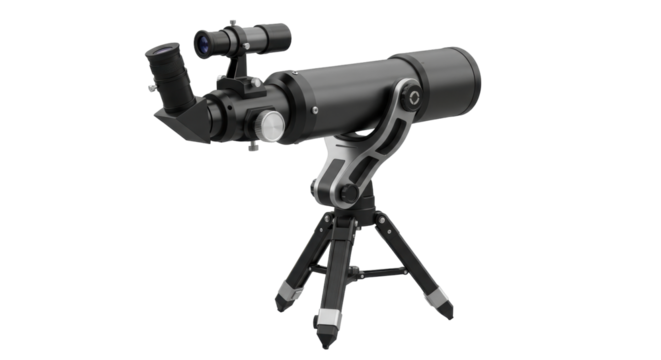 Isolated telescope standing upright on tripod for stargazing observations, astronomy use
