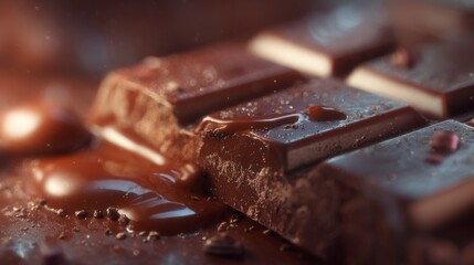 Melted dark chocolate bar closeup