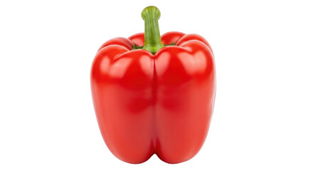 Isolated red bell pepper with stem on clean backdrop, ready for healthy cooking use