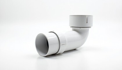 White plastic plumbing pipe fitting on a white background with copy space
