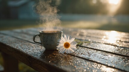 Morning coffee and daisy