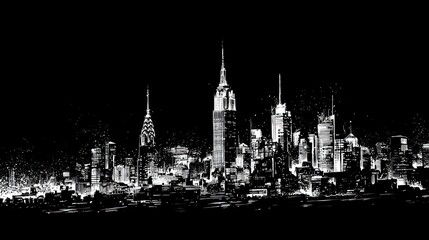 Obraz premium Night city skyline monochrome