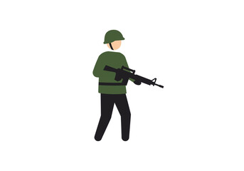 Determined soldier in uniform carrying rifle, symbolizing protection, vigilance, and defense in any situation, ready for duty