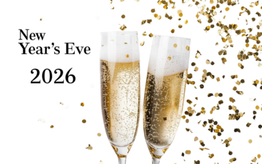 New Years Eve 2026 champagne flutes clinking in celebration for festive parties and elegant holiday gatherings isolated on transparent background PNG