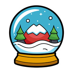 Cartoon snow globe with mountain and trees vector illustration christmas winter holiday design