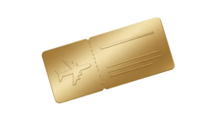 Isolated Golden airline boarding pass for flight with plane symbol, tourism and travel theme