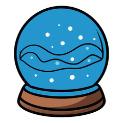Illustration of a blue snow globe with white snow flakes and a brown base for christmas decor