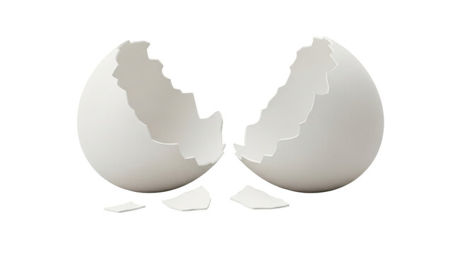 Isolated broken eggshell showing a cracked design for a fresh egg product promotion graphic