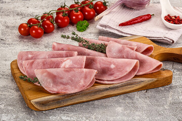 Sliced pork ham sausages slices