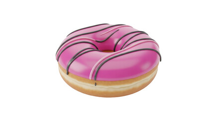 Isolated pink glazed donut with chocolate drizzle, a sweet treat for any time of day