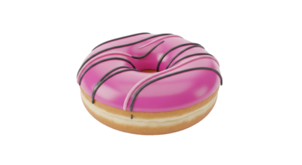 Isolated pink glazed donut with chocolate drizzle, a sweet treat for any time of day