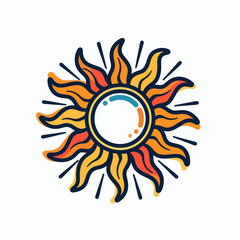 Naklejka premium Vibrant sun illustration radiating warmth and energy, perfect for summer themes, positive vibes, and creative projects that need a sunny, cheerful touch