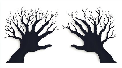 Fototapeta premium Stylized silhouettes of bare trees resembling hands create a unique artistic design for creative projects.